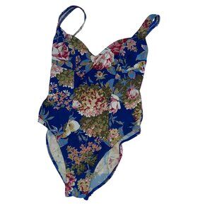 Sun Valley Vintage blue florla print one piece bathing suit 42 L
